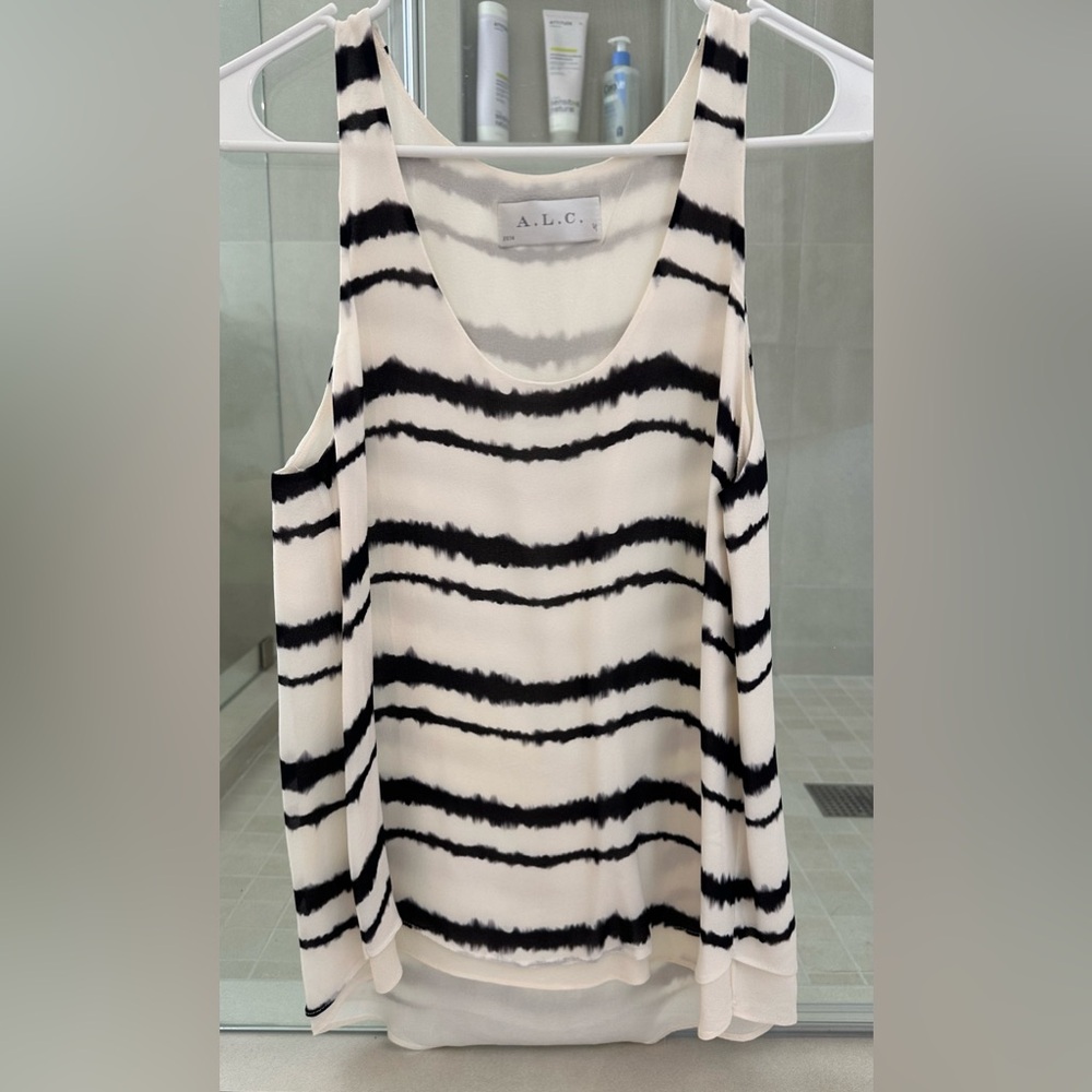 A.L.C. Monochrome silk Wave Pattern Sleeveless Top